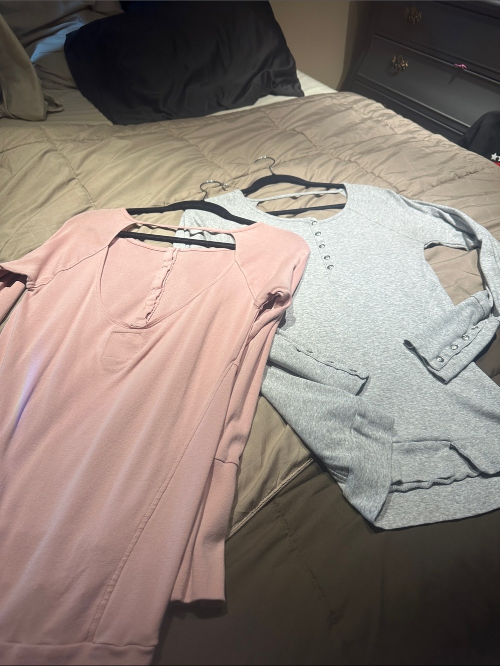 Pink and Light Gray Long Sleeve Knit Tops - Stylish Casual Duo